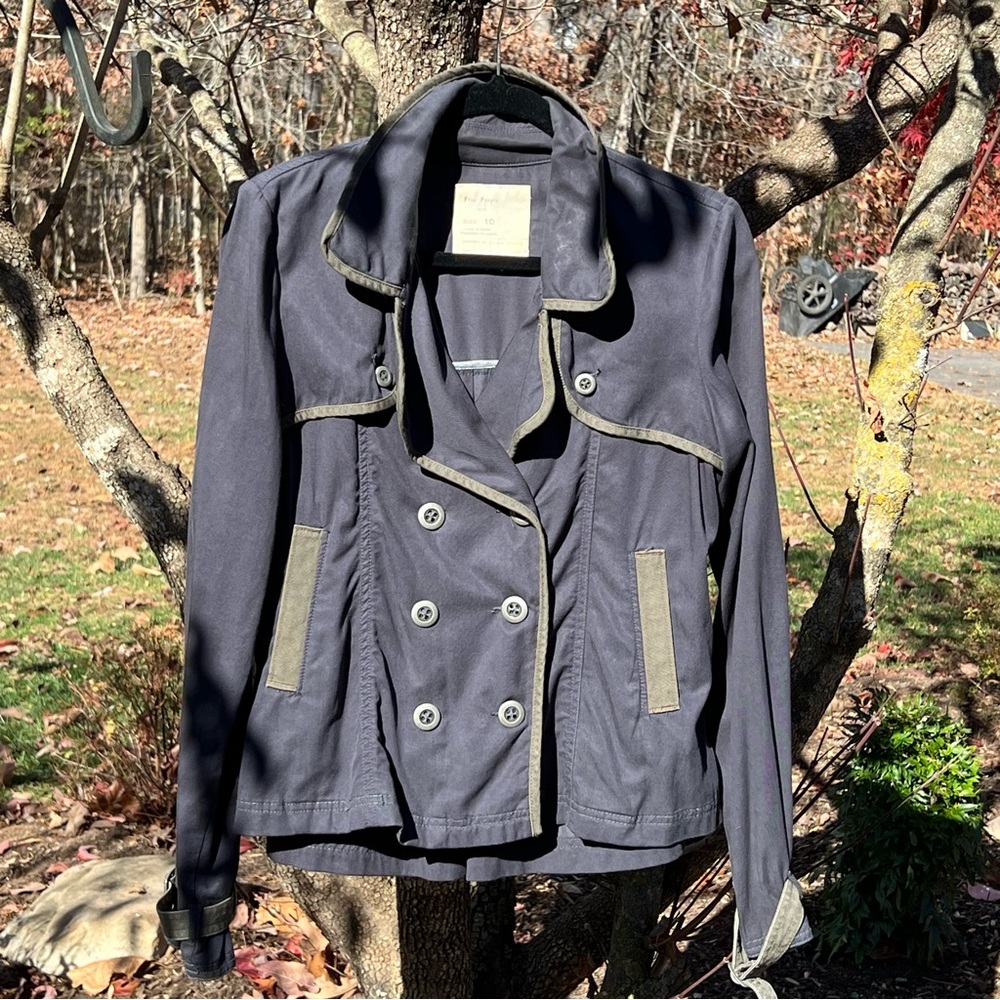 Free People Button Zipper Jacket, Blue/Gray, Size 10. Hard To Find!